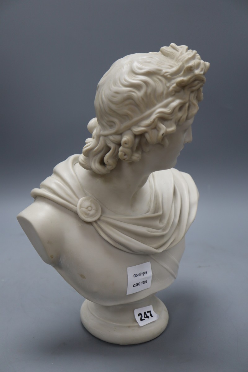 A resin marble bust of Apollo, height 34cm